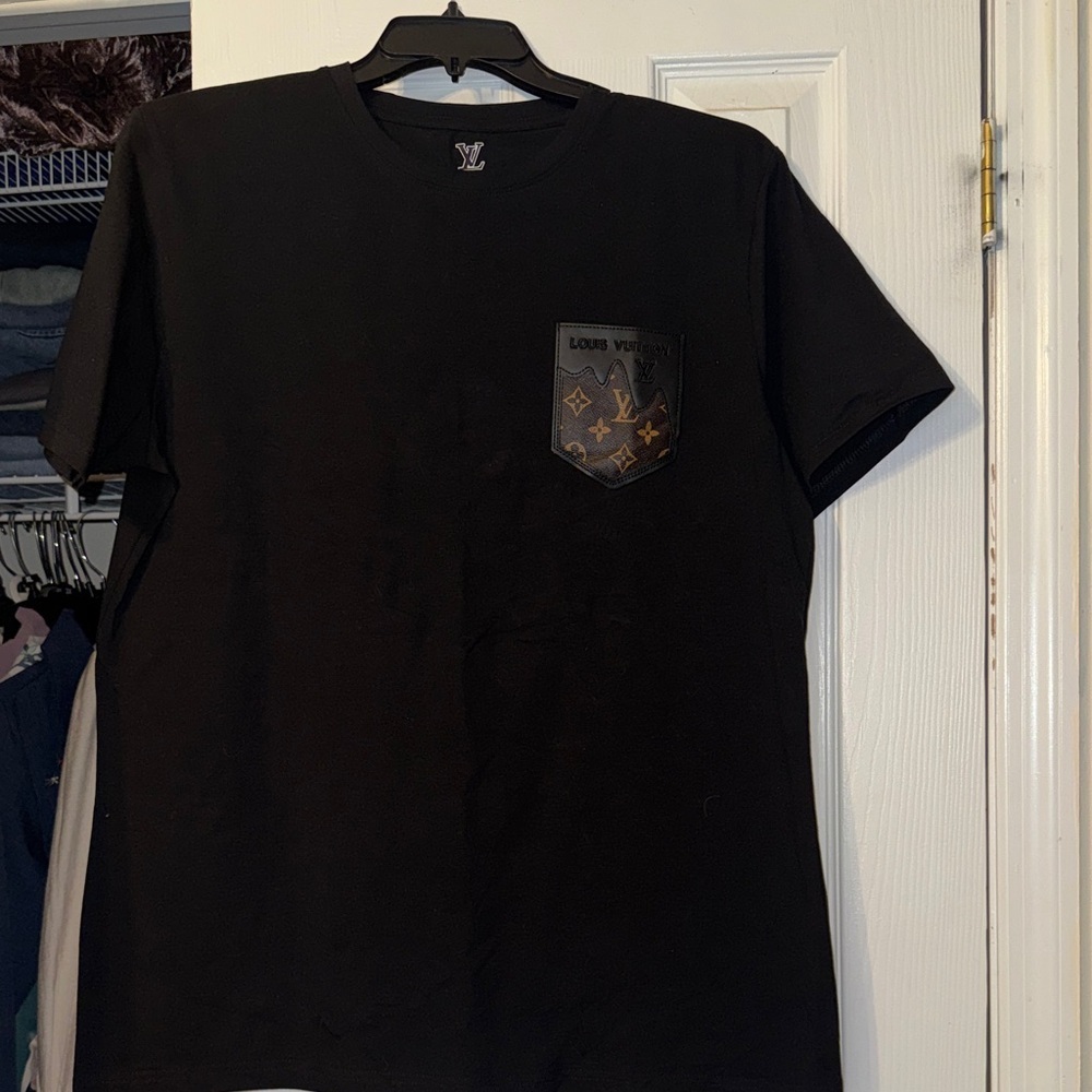 Black Short Sleeve Tee with Monogram Pocket